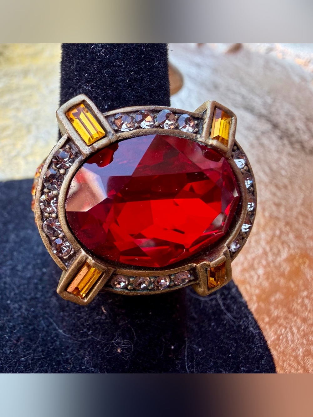 Heidi Daus “Estate Splendor” Ruby Red Crystal Statement Cocktail Ring